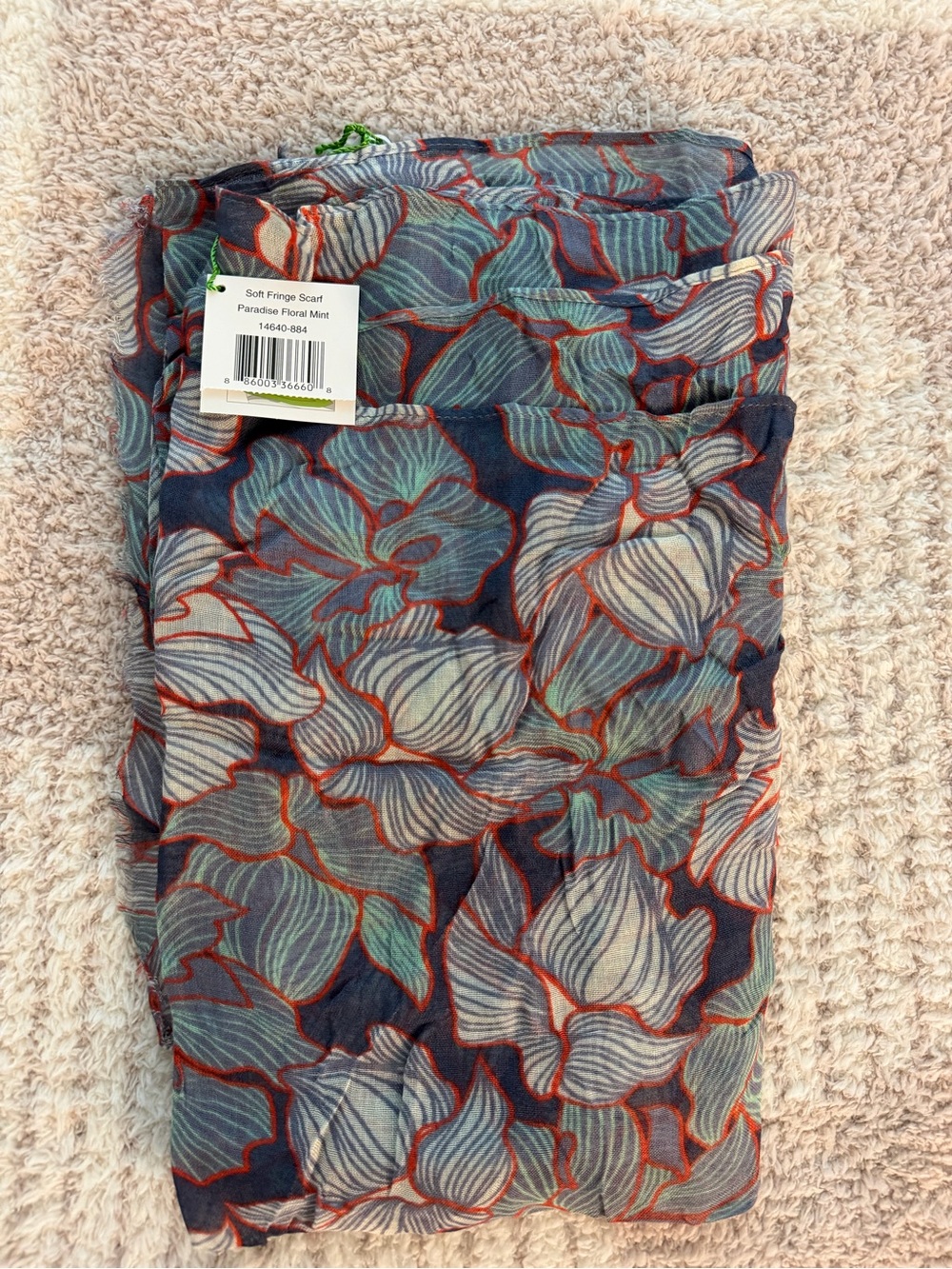 NWT Vera Bradley Soft Fringe Scarf Paradise Floral Mint Retired